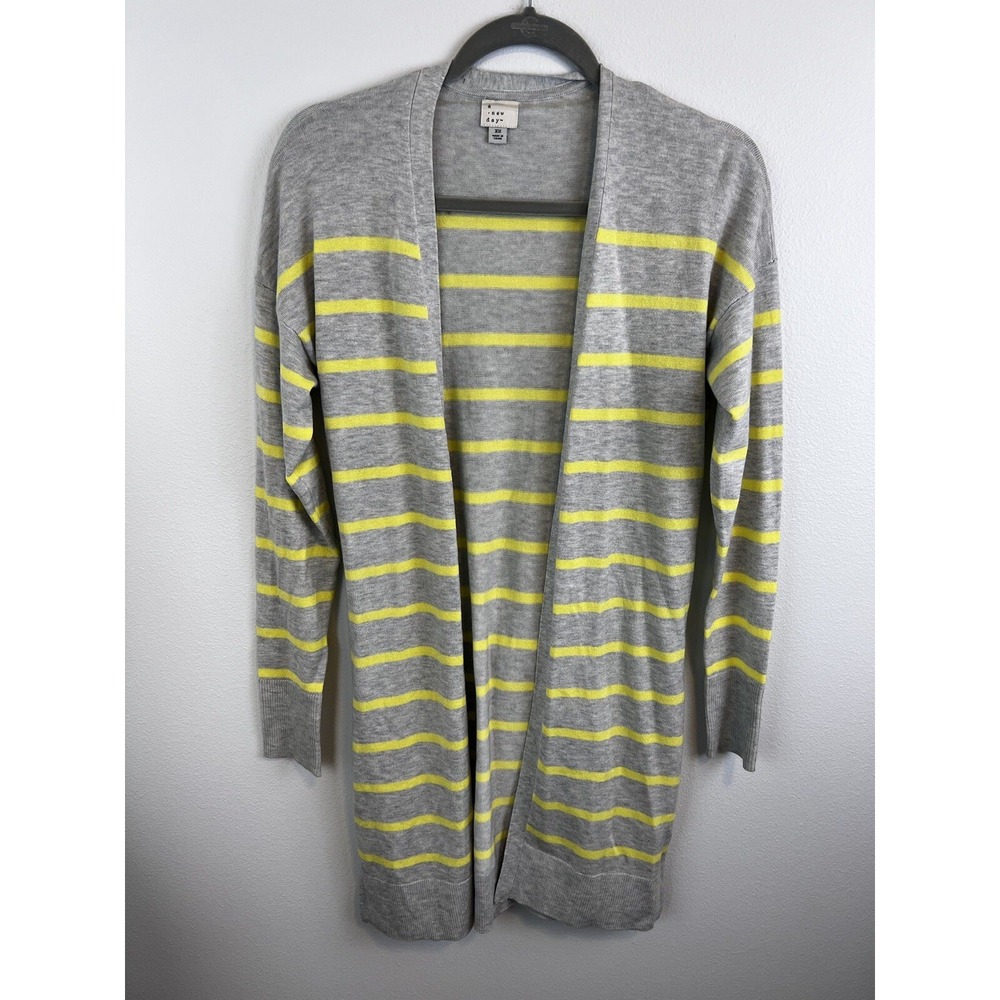 A New Day Womens Cardigan Sweater Gray Yellow Long Sleeve Open Front XS‎